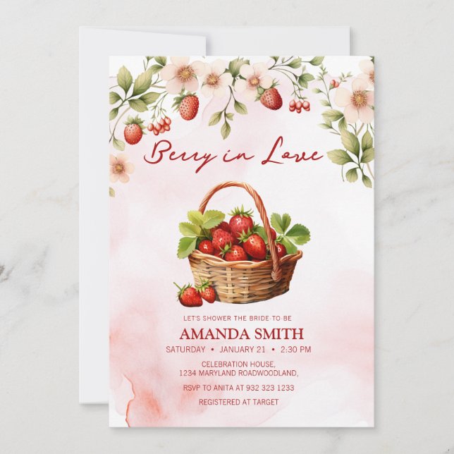Aquarell Berry in Liebe Bridal Dusche Einladung (Vorderseite)