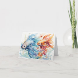 Aquarell Beta Blauer Fisch Blauer Orangefarbene Fl