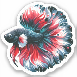 Aquarell Betta Fische Schwarz-weiß und rot Aufkleber