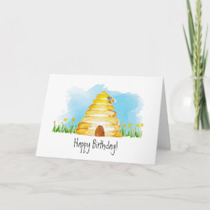 Aquarell-Biene-Happy-Birthday-Karte Karte