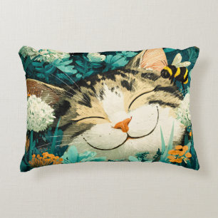 Aquarell-Biene Schlafende Katze Blumen Garten Dekokissen