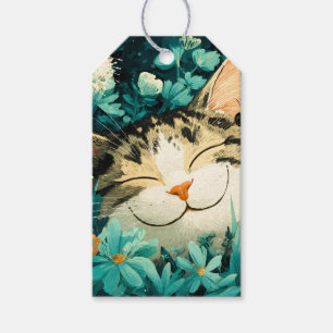 Aquarell-Biene-schlafende-Katze-Blumen-Garten Geschenkanhänger