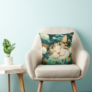 Aquarell-Biene Schlafende Katze Blumen Garten Kissen