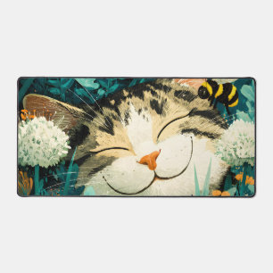 Aquarell-Biene Schlafende Katze Blumen Garten Schreibtischunterlage