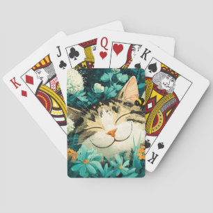 Aquarell-Biene Schlafende Katze Blumen Garten Spielkarten