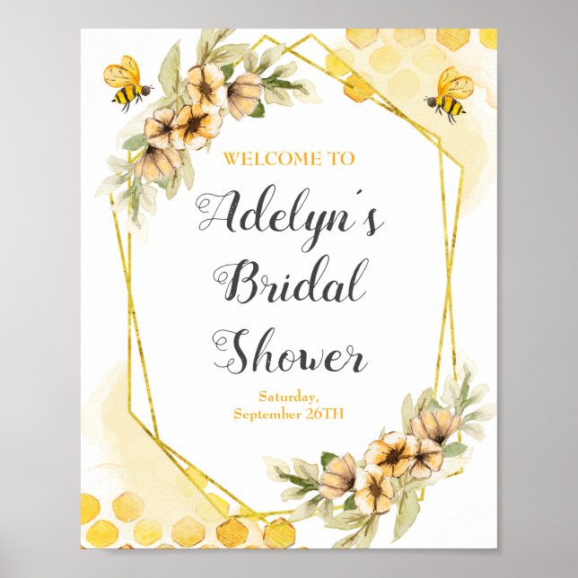 Aquarell Bienen Brautparty Begrüßungszeichen Poster (Vorne)