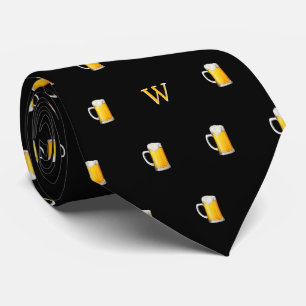 Aquarell-Bierkrug-Cider-Trinker-Monogramm Schwarz Krawatte
