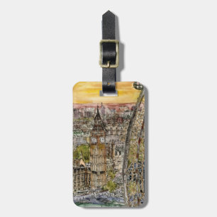 Aquarell Big Ben der Bestimmungsort-  u. Gepäckanhänger