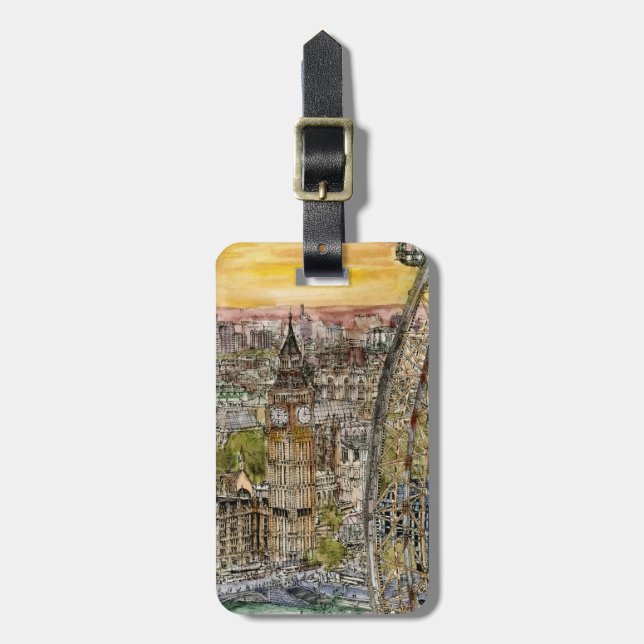 Aquarell Big Ben der Bestimmungsort-| u. Gepäckanhänger (Vorderseite vertikal)