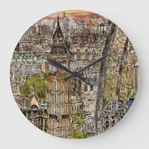 Aquarell Big Ben der Bestimmungsort- u. Große Wanduhr