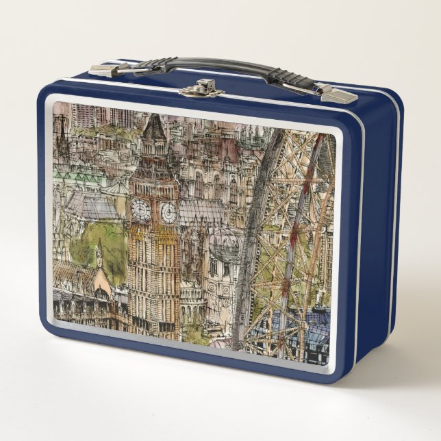 Aquarell Big Ben der Bestimmungsort-| u. Metall Lunch Box (Vorderseite)