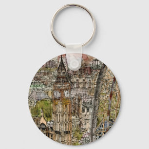 Aquarell Big Ben der Bestimmungsort-  u. Schlüsselanhänger