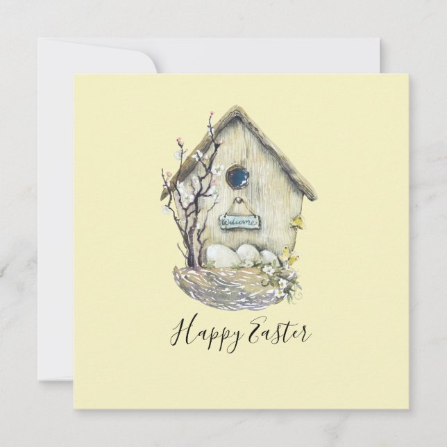 Aquarell Birdhouse Ei Nest Oster Karte (Vorderseite)