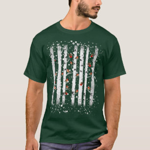 Aquarell-Birke-Schnee-Rotkehlchen-Vogel T-Shirt