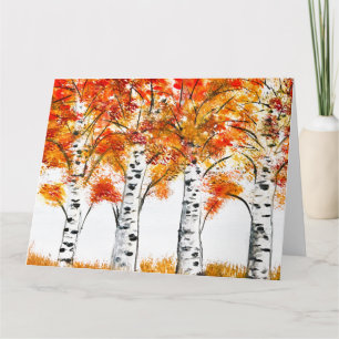 Aquarell-Birken-Bäume-Herbst orange Blätter Karte