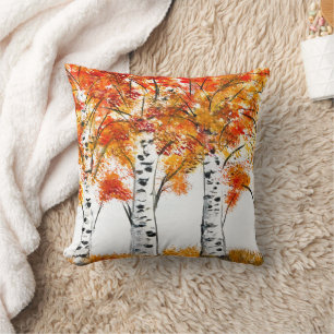 Aquarell-Birkenbäume Herbst orange Blätter Kissen