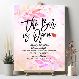 Aquarell-Blatt-Hochzeit Die Bar ist geöffnet Geträ Poster