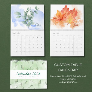 Aquarell-Blätter 2026 Kalender Botanische Natur