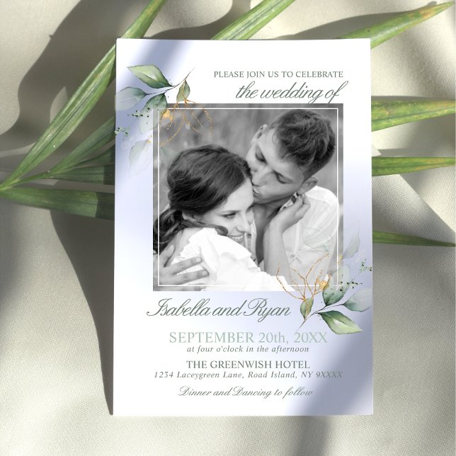 Aquarell Blätter Gold FOTO Hochzeit Einladung (Von Creator hochgeladen)