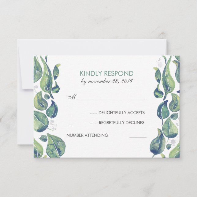 Aquarell-Blätter Laurel Rustic Wedding RSVP Karte (Vorderseite)