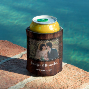 Aquarell Blätter rustikale Holz Foto Hochzeit Dosenkühler