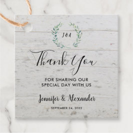 Aquarell Blätter rustikale Holz Monogramm danke Geschenkanhänger