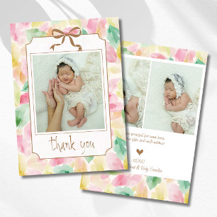 Aquarell-Blätter Senf Baby Foto Danke Ankündigung