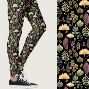 Aquarell-Blätter und Farne Herbstwald schwarz Leggings