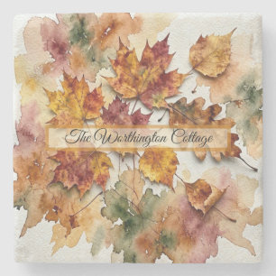 Aquarell-Blätter und Herbstlaub-Kunst im Herbst Steinuntersetzer