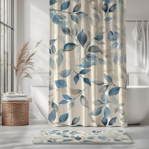 Aquarell-Blattmuster Blau Beige Creme