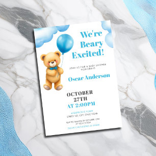 Aquarell Blau Ballon Teddybär Babyparty Einladung