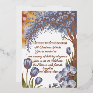 Aquarell Blau Baum Weihnachten Dankeschönkarte Folieneinladung
