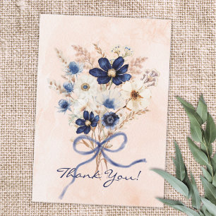 Aquarell Blau Blumenstrauß Florale Hochzeit Dankeskarte