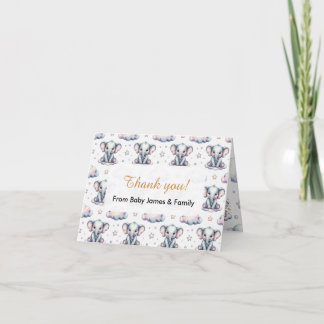 Aquarell Blau Elefant Junge Baby Shower Danke schö