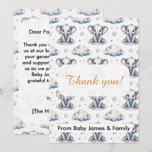 Aquarell Blau Elefant Junge Baby Shower Dankeschön Dankeskarte