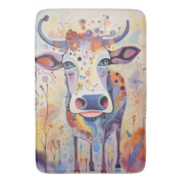 Aquarell Blau farbenfroh Whimsical Kuh Sprudelnd W Badematte