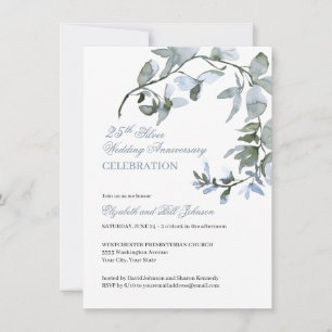 Aquarell Blau Floral 25. Hochzeitsjubiläum Einladung