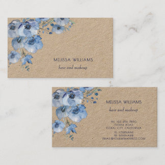 Aquarell Blau Floral Rustikal Visitenkarte