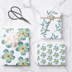 Aquarell Blau Geschenkpapier Flachblatt-Set von 3 Set