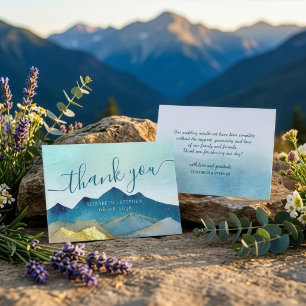 Aquarell Blau & Gold Berge Hochzeit Danke