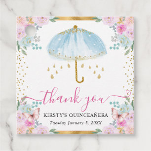Aquarell Blau Gold Frühling Schirm Quinceanera Geschenkanhänger
