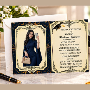 Aquarell Blau Gold Marmor Achat Abschlussfeier Folienkarte