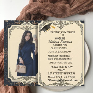 Aquarell Blau Gold Marmor Achat Abschlussfeier Karte