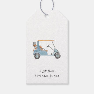 Aquarell Blau Golfwagen Golfer Geschenkanhänger