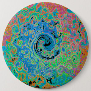 Aquarell Blau Groovy Abstrakter Retro Flüssigkeits Button