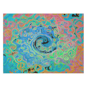 Aquarell Blau Groovy Abstrakter Retro Flüssigkeits Tischdecke