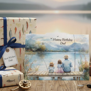 Aquarell Blau Grün Angeln Vater Alles Gute zum Geb Karte