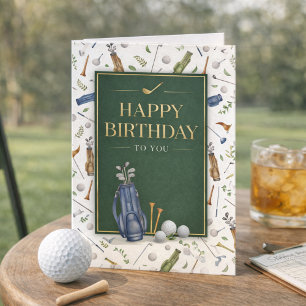 Aquarell Blau Grün Golf Thema Alles Gute zum Gebur Karte