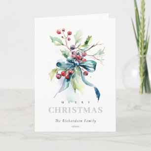 Aquarell Blau Grün Winterbeeren Weihnachten