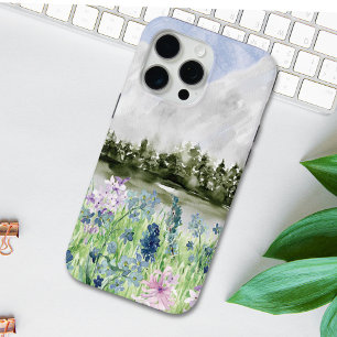 Aquarell Blau Lila Blumenwiese auf dem Berg Case-Mate iPhone Hülle